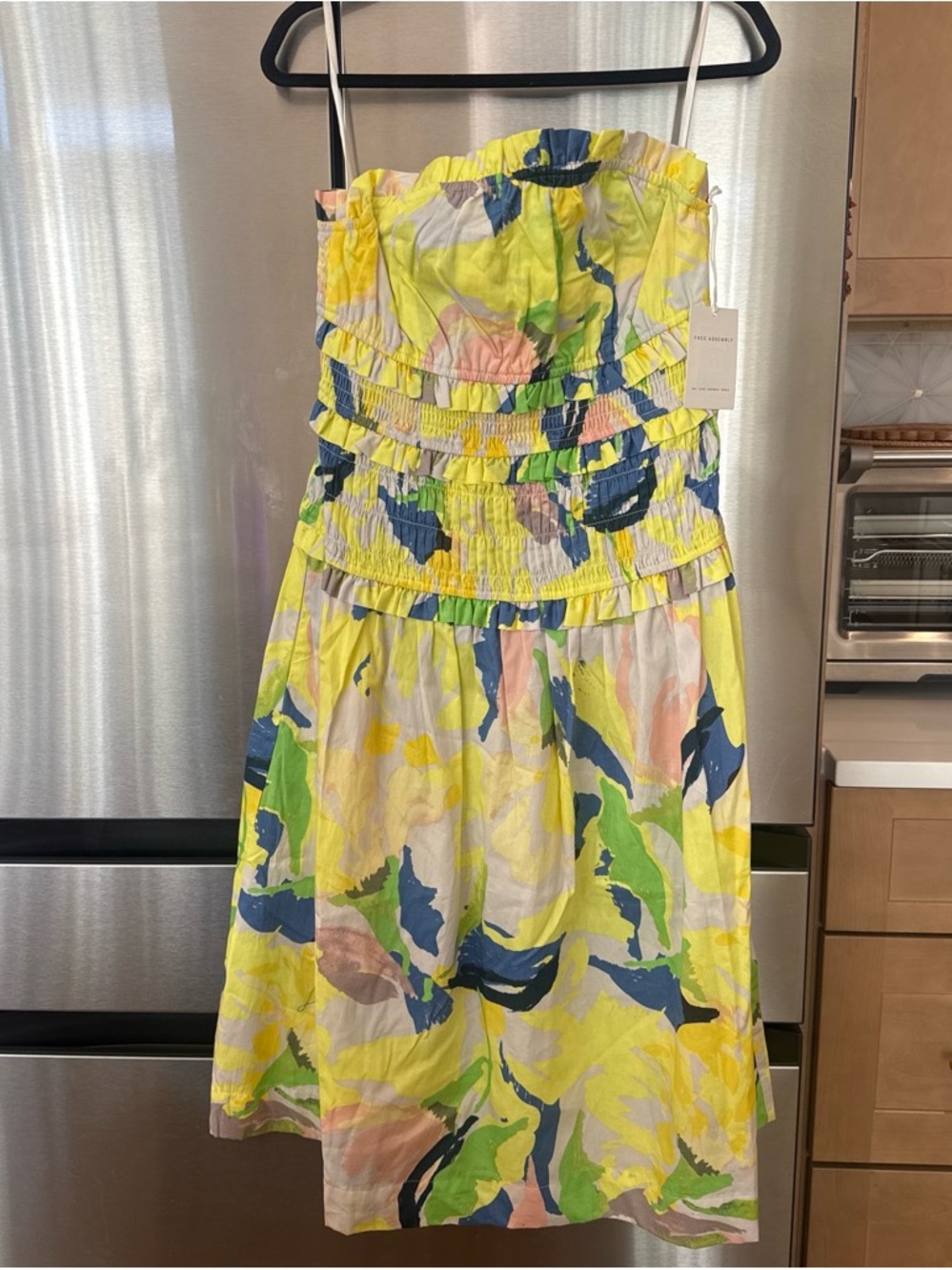 Smocked Midi Sundress in Yellow Abstract Print